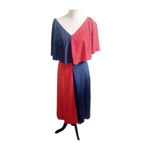 Women's Derek Lam Navy Red Handkerchief Cold Shoulder Midi Dress Sz 42/US10 NWOT